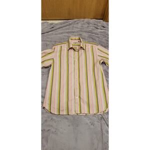 Ted Baker London Stripe Button Up Blouse Women Size 4 Pink Yellow Green Preppy